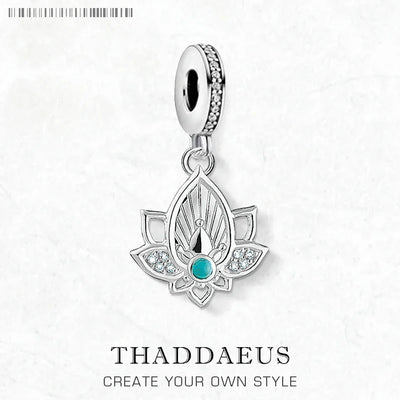 Trendy Buddhism Lotus Pendant Charm For Women Minimalist 925 Sterling Silver Turquoise Gift