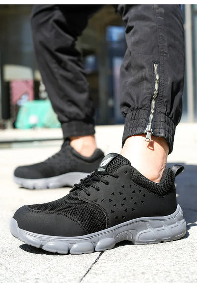 Men's Safety Shoes Comfortable Non-Slip Work Shoes Lightweight Breathable Safety Toe Casual Sneakers for Construction Site Black