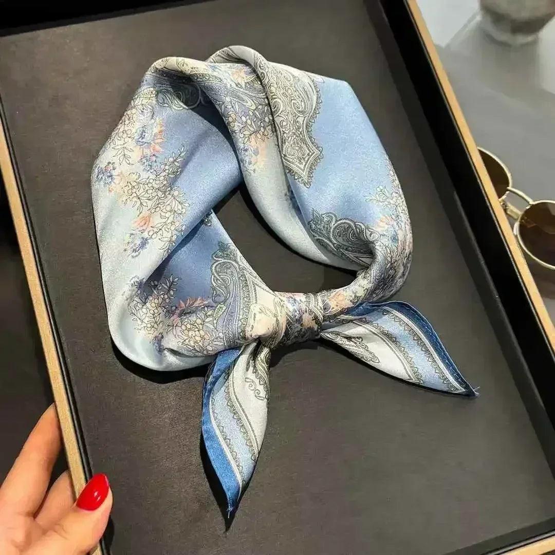 Women’s elegant white black polka dot design satin 70cm silk scarves 100% mulberry