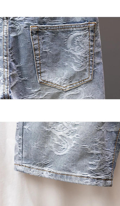 2024 New Men's Denim Shorts Fashion Printed Designer Jeans Personality High Street Straight Male Clothes Short Pants