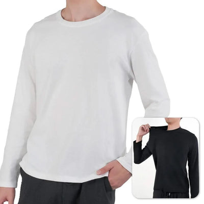 Men's Casual Round Neck Cotton Moisture Wicking Long Sleeve T Shirts | Tees | Tanks | White, Black Undershirts Loose Fit