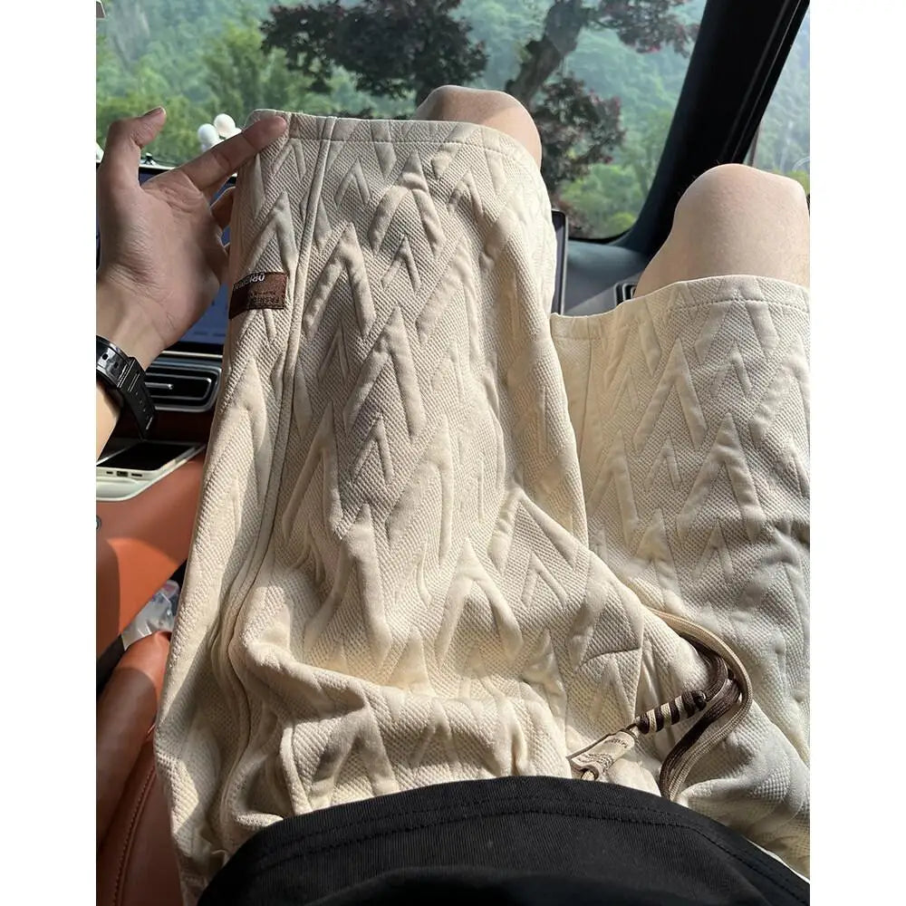 M-XXXXXL Plus Men's 2025 Summer Jacquard Shorts - Trendy 5-Inch Couple's Casual Shorts with Streetwear Style & Breathable Fabric