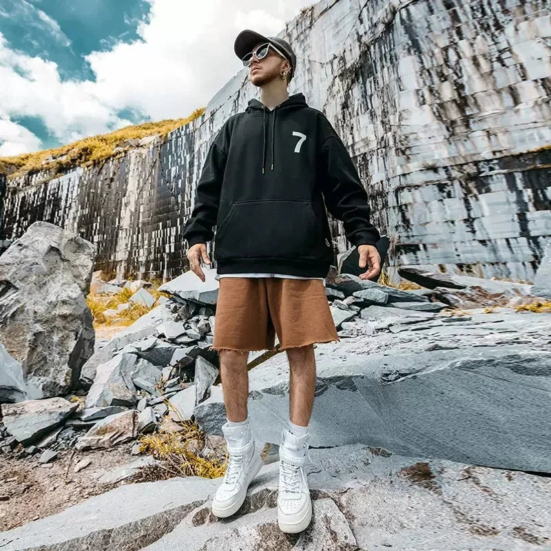 High Street Letter Print Hooded Hoodies Mens Front Pockets Baggy Casual Retro Pullover Sweatshirts Fleece Y2K Hoody Clothes