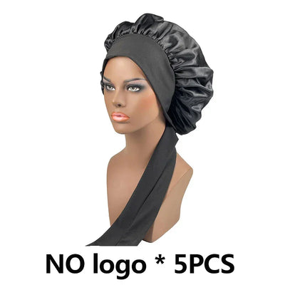 Silk Bonnet For Women Large Sleeping Cap For Hair Care Soft Satin Bonnets With Wrap Tie No Frizz No Fly Aways Hair Bonnets LOGO
