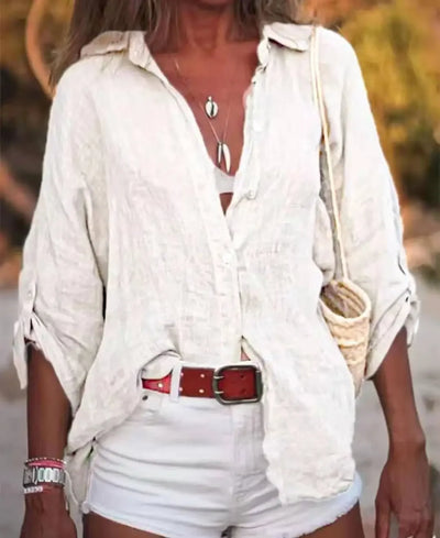 Women's Linen Turn Down Collar Tops