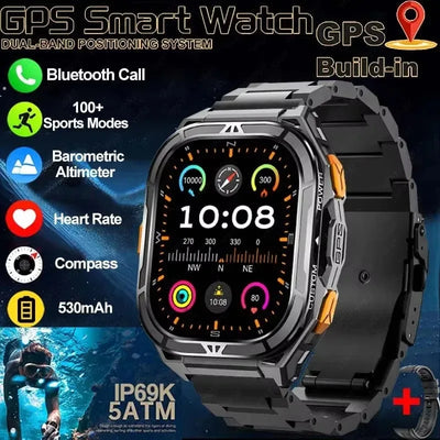 2025 New GPS Smart Watch Men 1.96-inch HD AMOLED Screen Compass Bluetooth Call 5ATM Waterproof Sport Smart Watch for Android iOS