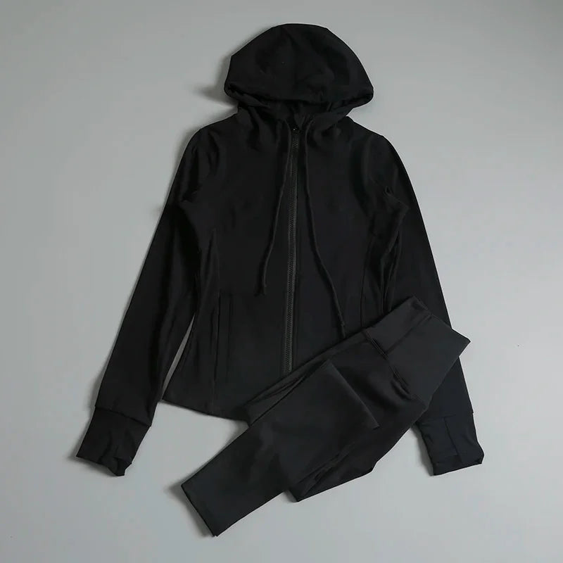 Sports tops for women with hooded cardigan