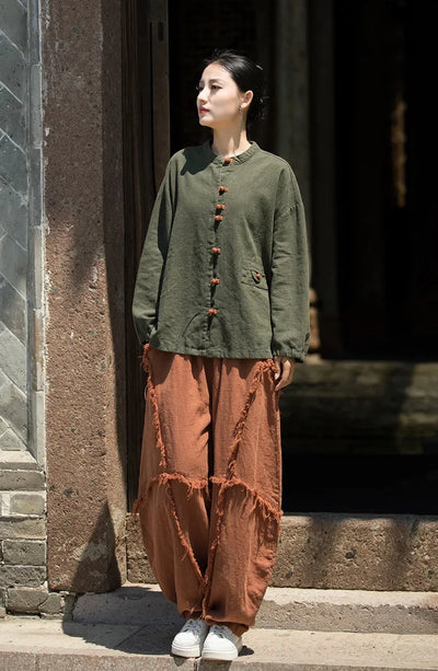 Women's Literary Vintage Ramie Linen Tops