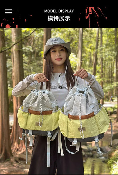 2025 Mountain Style Backpack Couple, Retro Color Block Hiking Bag, Lightweight Large Capacity Daypack for Outdoor