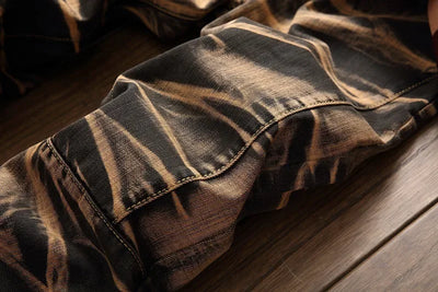 2025 Men's Fashion Vintage Jeans Slim Straight Leg Tie Dye Pleated Biker Denim Pants Male Casual Pants Oversized 42 High Quality