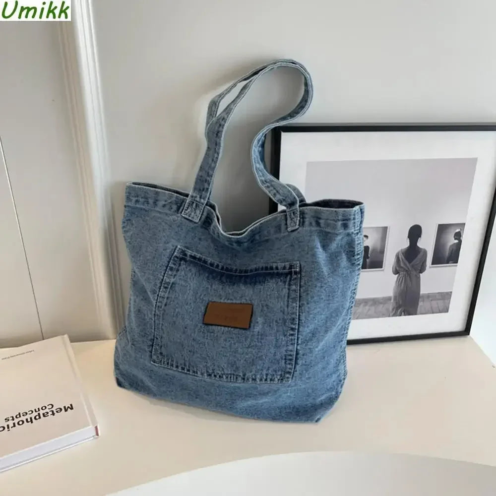 Women Shoulder Bag Luxury Designer Denim Handbag Fashionalbe Clutch Bag Vintage Simple Female Commuter Handbag for Office Travel