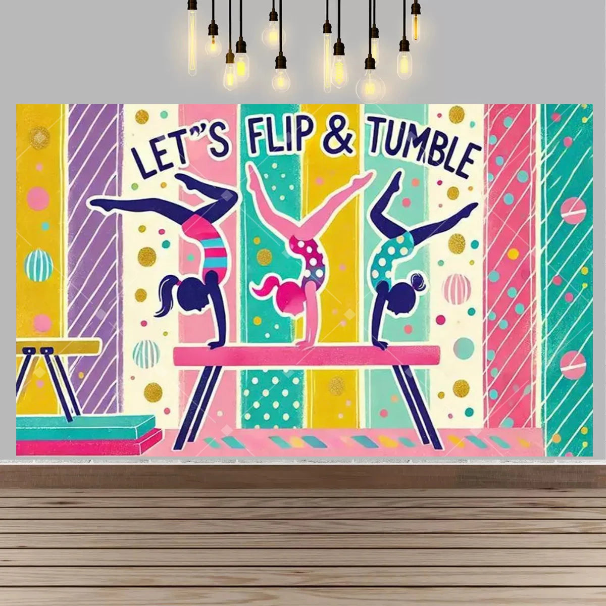 Gymnastics Theme Birthday Decor Backdrop Gymnastics Movement Flip Jump Play Falling Party Supplies Photography Backdrop