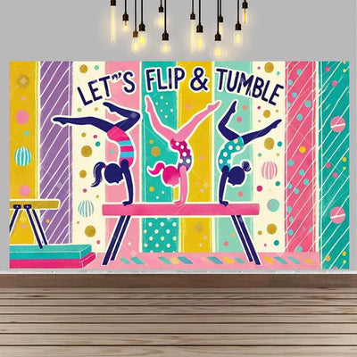 Gymnastics Theme Birthday Decor Backdrop Gymnastics Movement Flip Jump Play Falling Party Supplies Photography Backdrop
