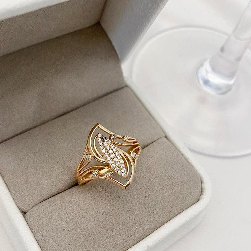 Kinel New Fine Curve Women Rings 585 Rose Gold With Micro Wax Inlay Natural Zircon Ethnic Bride Ring Unique Fashion Jewelry
