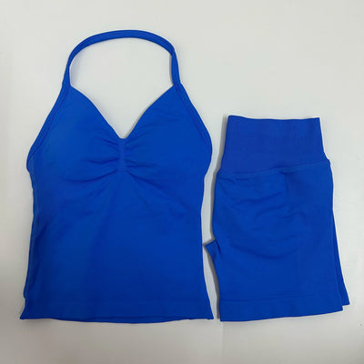 Women Yoga Set Seamless Yoga Longline Strappy Tank Top