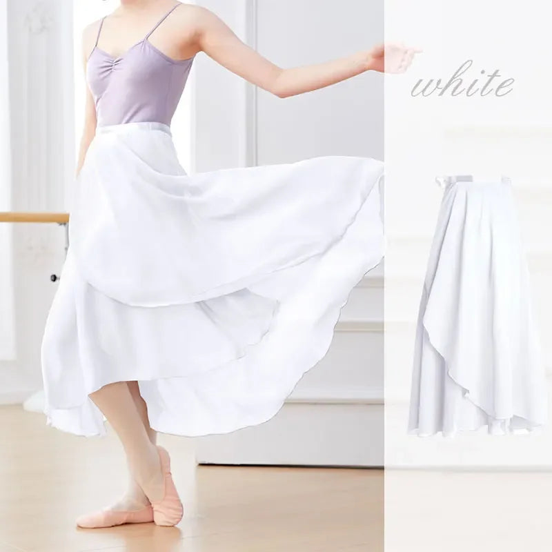 Ballet Skirts Women Long Chiffon Dance Skirt Fairy Chiffon Long Ballet Tutu Dress Dance Costumes Tie Up Dress