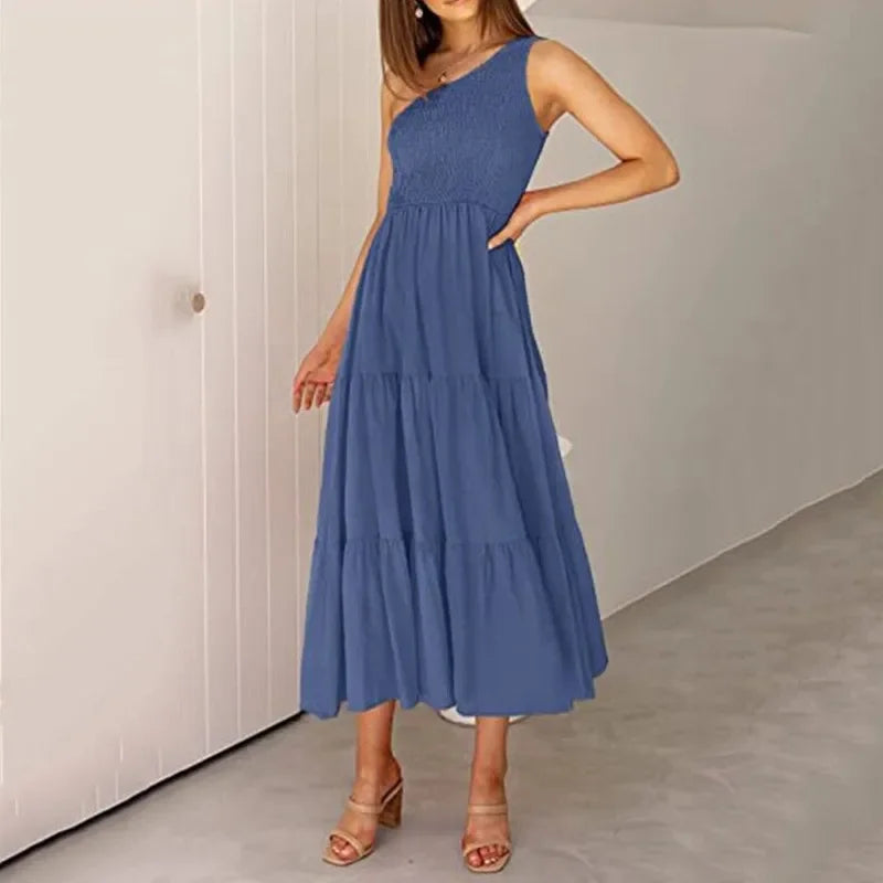 Elegant Dress For Women Bodycon Dress One Shoulder 2022 Summer Fashion Party Ruffles Hem Tiered Maxi Dresses Robe Femme Vestidos