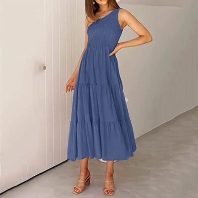 Elegant Dress For Women Bodycon Dress One Shoulder 2022 Summer Fashion Party Ruffles Hem Tiered Maxi Dresses Robe Femme Vestidos