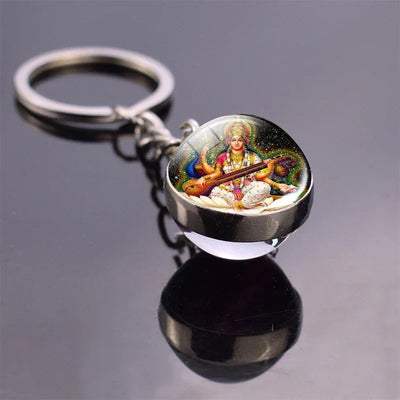 Hinduism Keychains Glass Ball Pendant Ganesha Lakshmi Shiva Goddess of Wealth Key Chains Amulet Indian Buddhist Jewelry