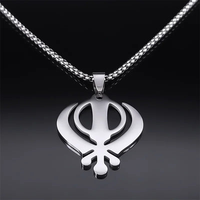 India Sikhism Symbol Necklace Pendant for Women/Men Stainless Steel Silver Color Sikh Khanda Necklaces Religious Jewelry N8090S0