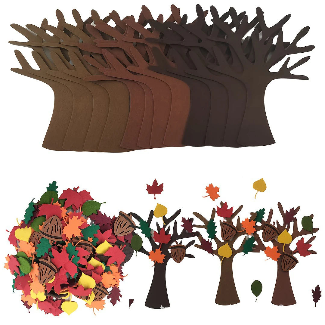 Thanksgiving Felt Tree Craft Kit Fall Tree Montessori Busy Board Family Decorations Activity Education Toy Wall Hanging Gifts﻿