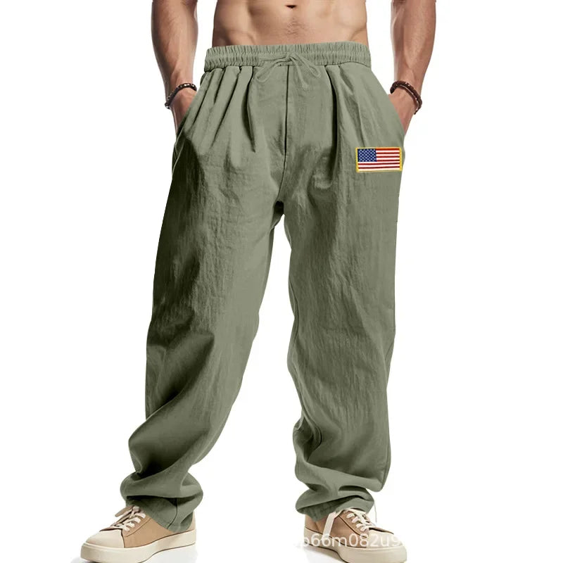 Men's Linen Wide-leg Pants for All Seasons Hip-hop Street Fashion Casual Pants Loose and Versatile Breathable Trousers for Men