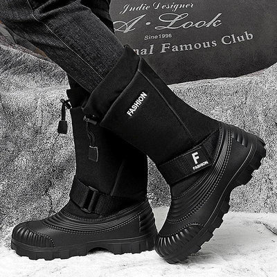 Winter Men's Snow Boots Waterproof Anti Slip Warm Cotton Shoes Outdoor Mid Calf High Top with Plush and Thickened Ski Boots