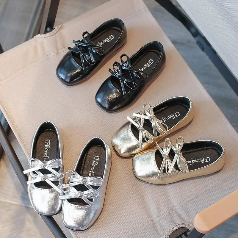 Autumn Children's Fashion Causal Black Ballet Shoes Solid Color Bowknot Elegant Girl Princess Shoes New Kids Leather Shoe