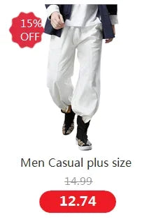 Wide leg Pants Men Streetwear Baggy Loose Pants M-8XL Plus size Ankle length Trousers cotton linen pants Black white khaki