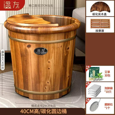 Foot Soaking Wooden Bucket Solid Wood Bath Calf Wooden Foot Washing Bucket Insulation Wooden Basin Foot Soaking Bucket