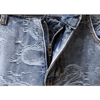 2024 New Men's Denim Shorts Fashion Printed Designer Jeans Personality High Street Straight Male Clothes Short Pants