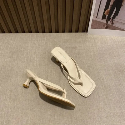 Flip Flops Women Summer Outside New Square Head Slim Heel Sandals Fashion Clip Toe Slippers Women Sandals Pantuflas De Mujer