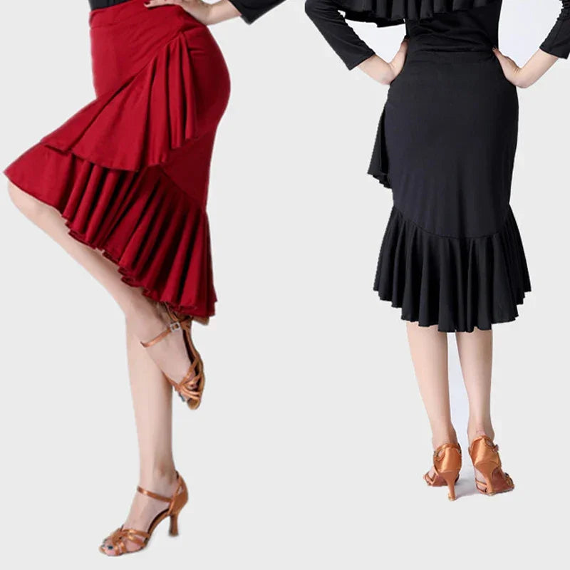 Womens Latin Dance Skirt Ballroom Tango Rumba Dance Dress Female Practice Dress Stage Performamnce Skirt Dancewear Costume