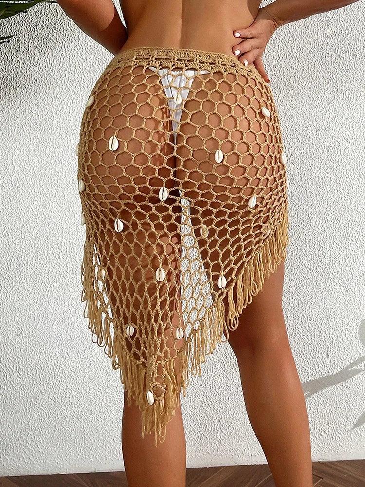 Stylish Style Handmade Crochet Cover Up Beach Skirt Women Beach Outing Vacation Hollow Out Skirt Seashells Cover Up Beach Skirt
