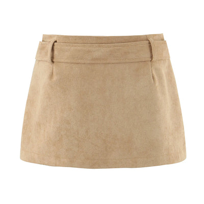 2025 Autumn Y2K Faux Suede Belt Low Waist Mini Skirt With short lining Sexy A-line Package Hips Mini Short Skater Party Femme
