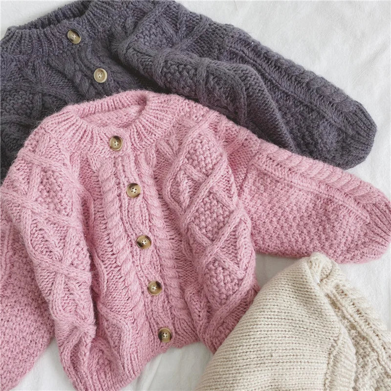 Girls' Sweater Coats 2025 Spring Autumn New O-neck Solid Soft Knitted Cardigan Korean Children's Casual Loose Sweaters