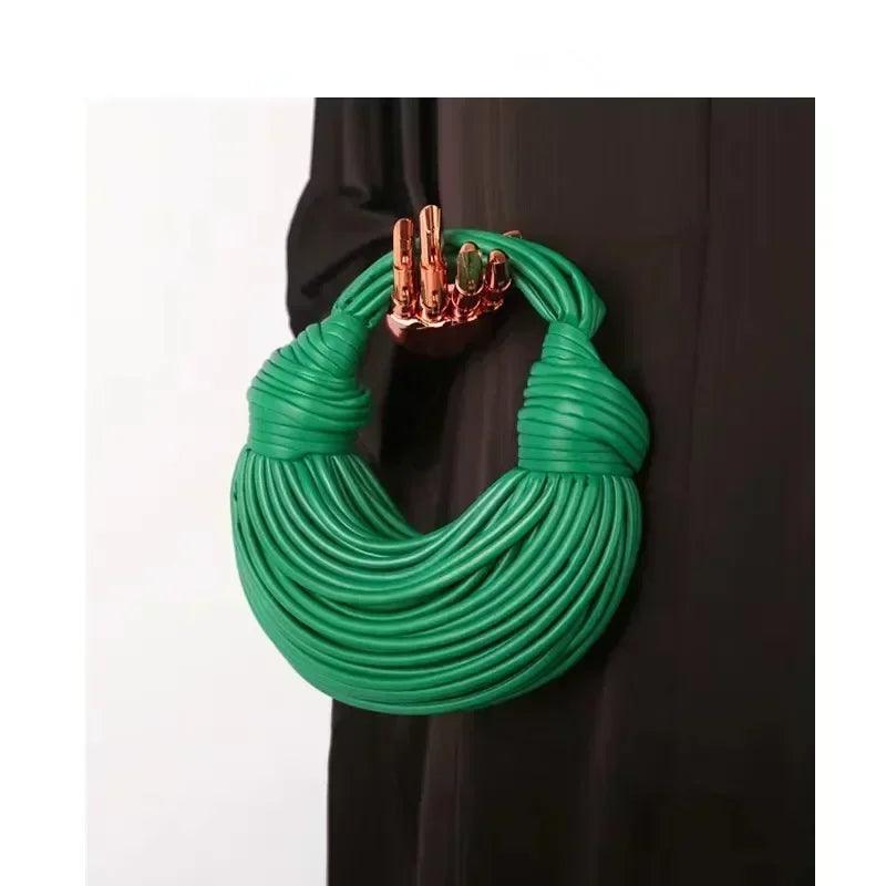 Handbags for women 2025 new in gold luxury designer brand handwoven noodle bags rope knotted pulled hobo silver evening