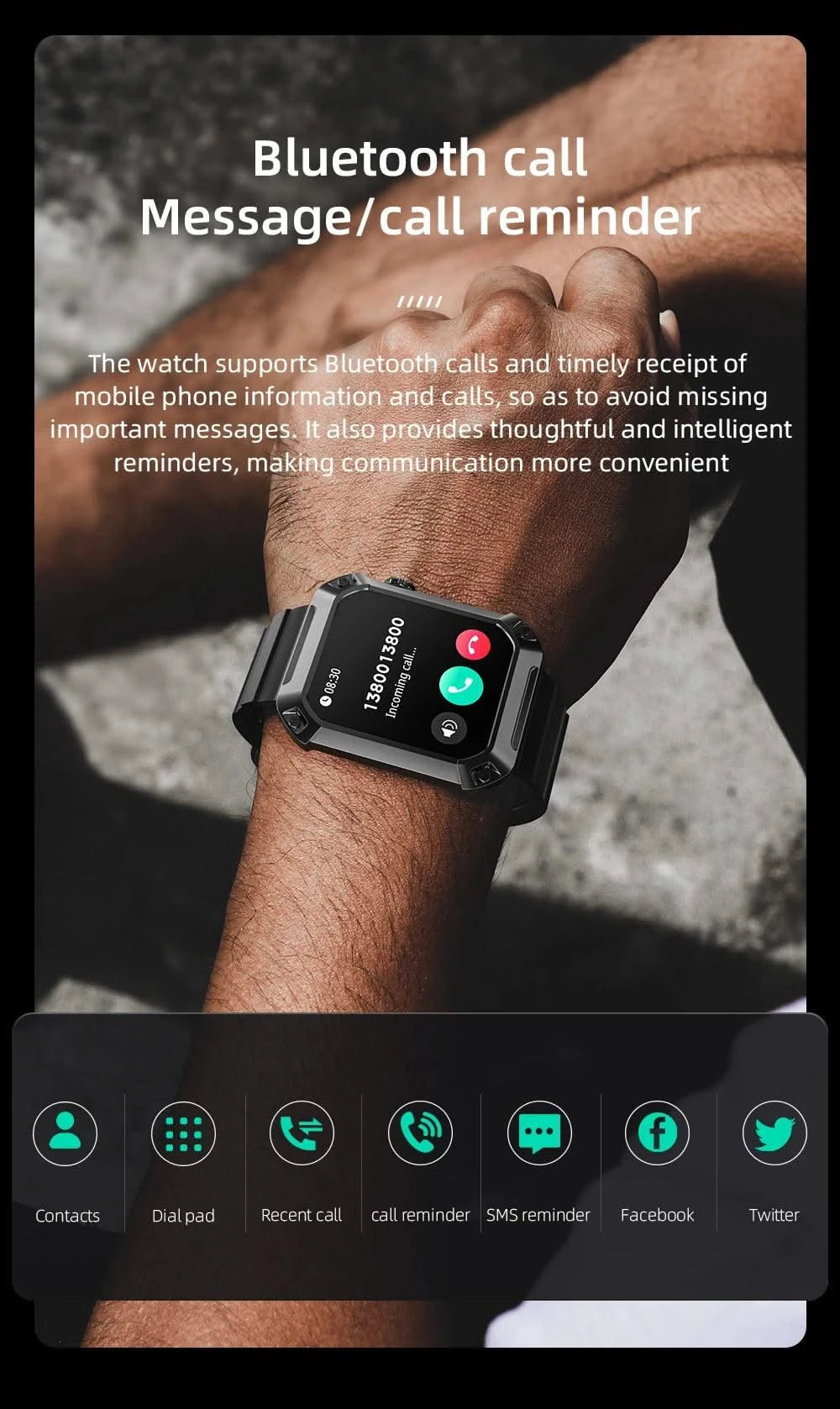 LOKMAT OCEAN 2 Pro Smart Watch Waterproof Bluetooth Calls Smartwatches 1.85 inch Touch Screen Heart Rate Monitor Fitness Tracker