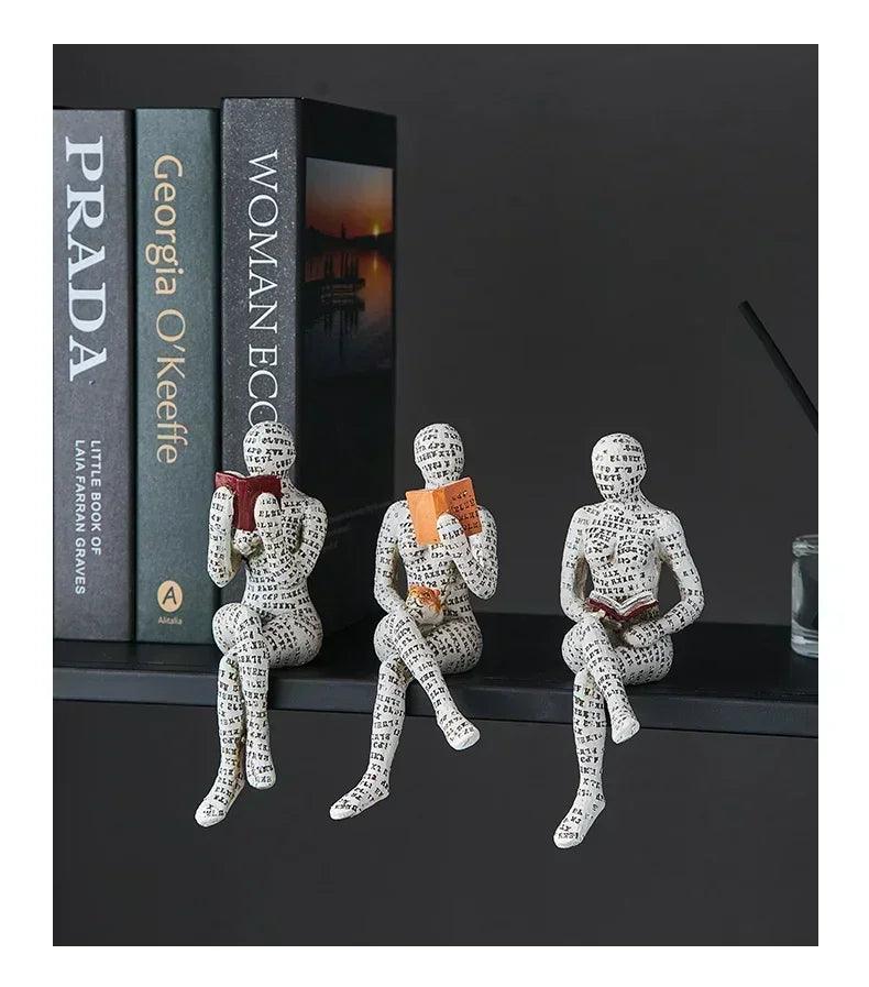Home desk top bookshelf decoration reading woman resin crafts small ornaments