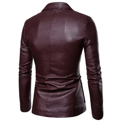 Blazer Man 2025 Men's PU Leather Jackets for Men Autumn Jacket Button Turn Down Collar Business Coat Biker Motocycle Jacket