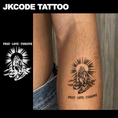 Temporary Tattoos, Sketch tattoo, Holy Maria, Pray & Love, Waterproof,Botanical, hand Tattoos, Magic Tattoos, Lasts 1-2 Weeks