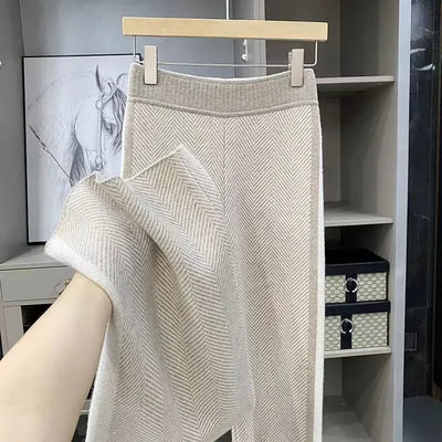 Wide Leg Pants Women Autumn and Winter High Waist Loose Striped Knitted Tweed Casual Straight Drag Pants Outer Wear Korean New