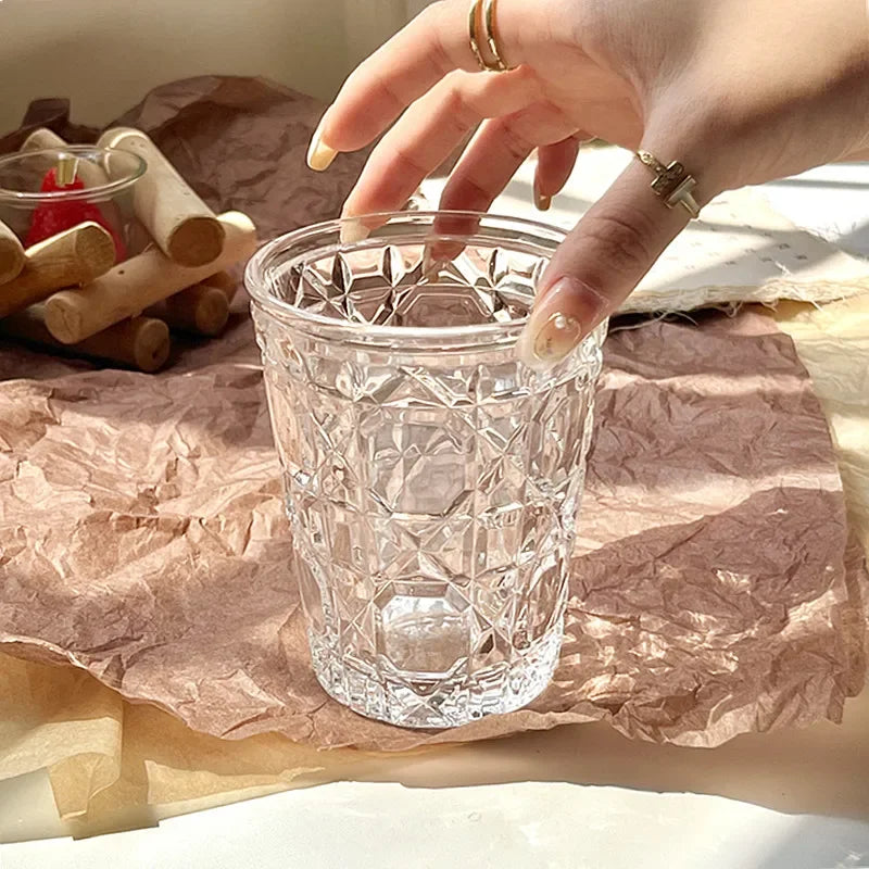 4pcs Glass Set for Drinking 10.5oz Household Whiskey Cups Diamond Painting Wine Glass Juice Drinks Glasses Transparent Drinkware