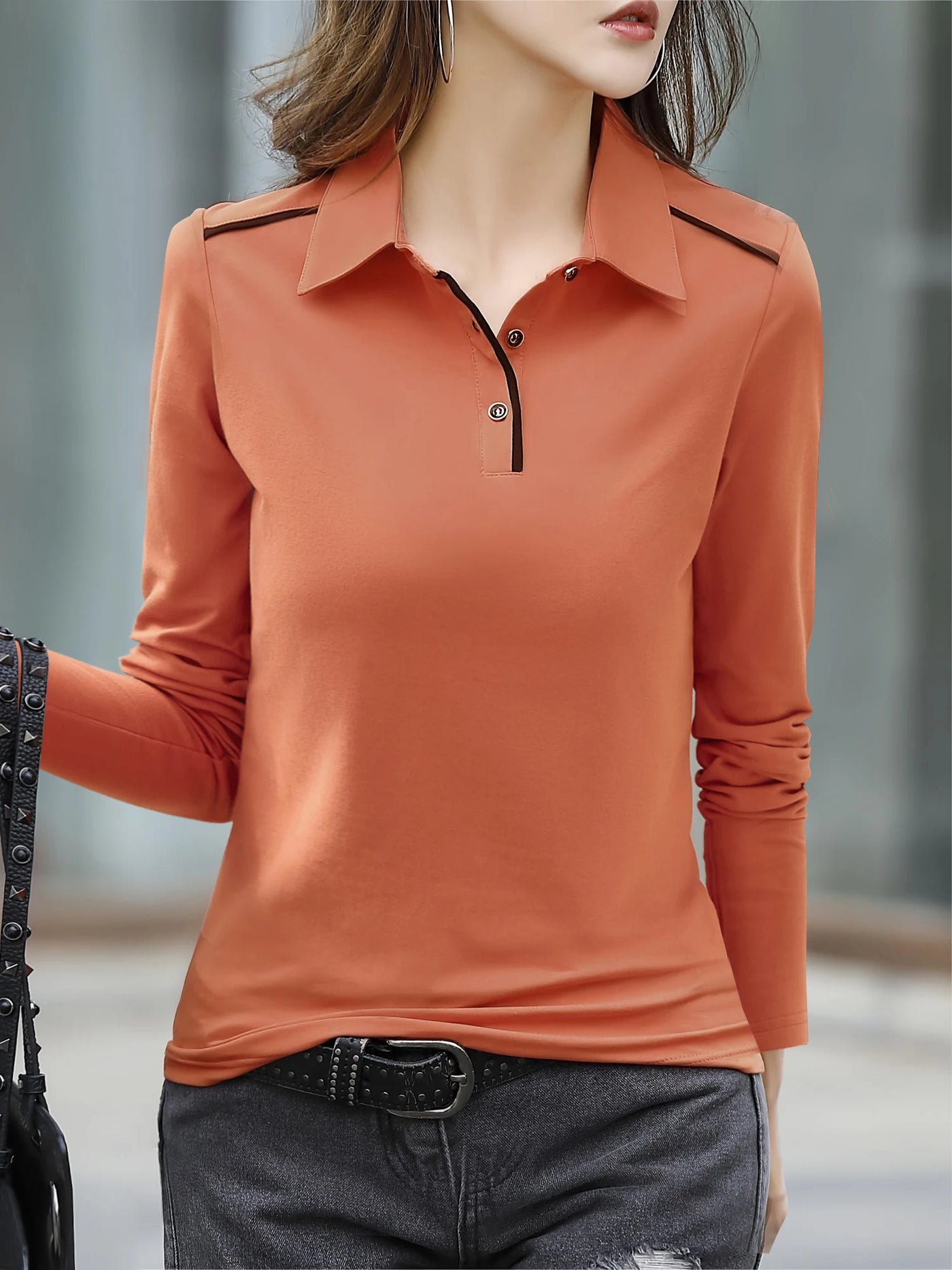 Women's Casual Chic Shirt - Long Sleeve, Button Detail, Semi-Sheer Cotton Blend, Machine Washable - Perfect for Spring & Fall