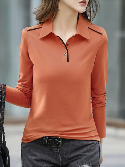 Women's Casual Chic Shirt - Long Sleeve, Button Detail, Semi-Sheer Cotton Blend, Machine Washable - Perfect for Spring & Fall
