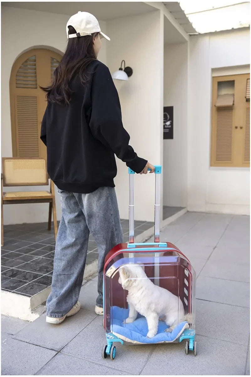 Pet Cat Carrier Out Trolley Case Portable Large Capacity Dog Bag Transparent Breathable Cat Backpack Transporter Pet Supplies