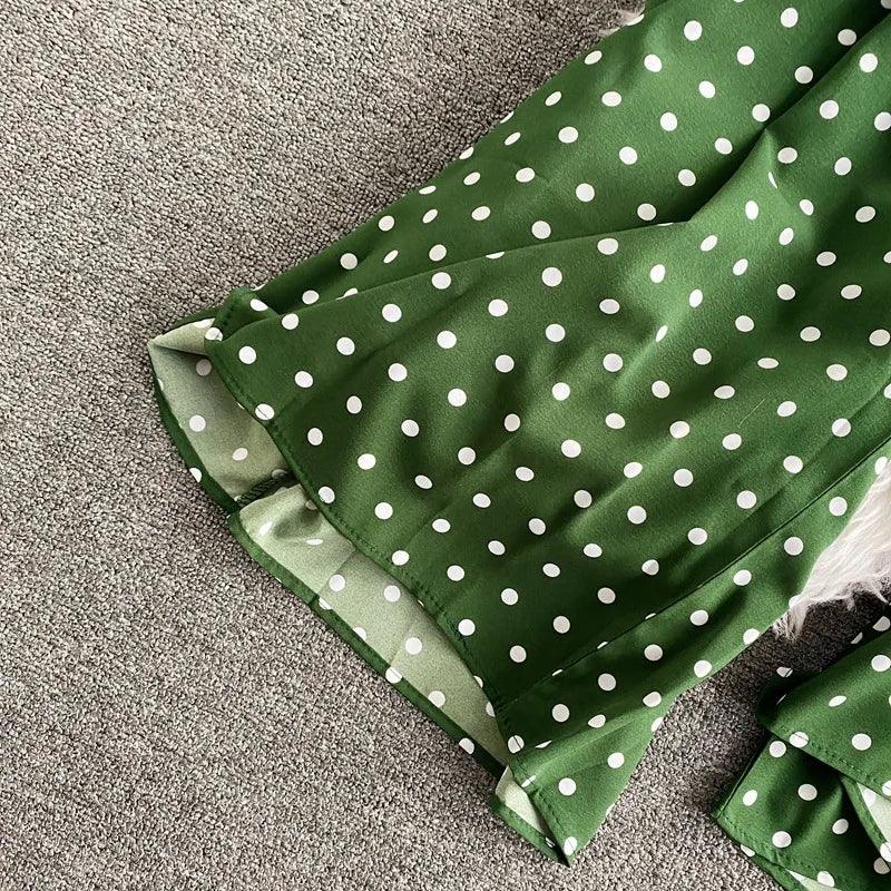 V Neck Sexy Dolman Sleeves Waist Slim Polka Dot Print Jumpsuit Women Wide Leg Trousers Jumpsuit