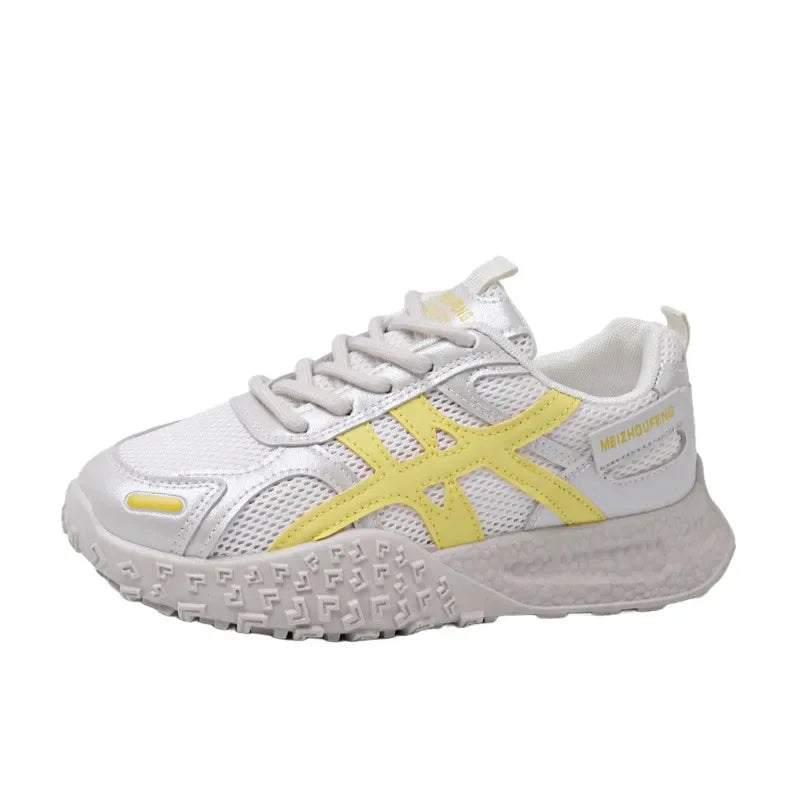 Women's Breathable Mesh Summer Running Shoes Comfortable Thick Bottom Dad Casual Shoes Versatile Pigskin Lined Rubber Soft Sole