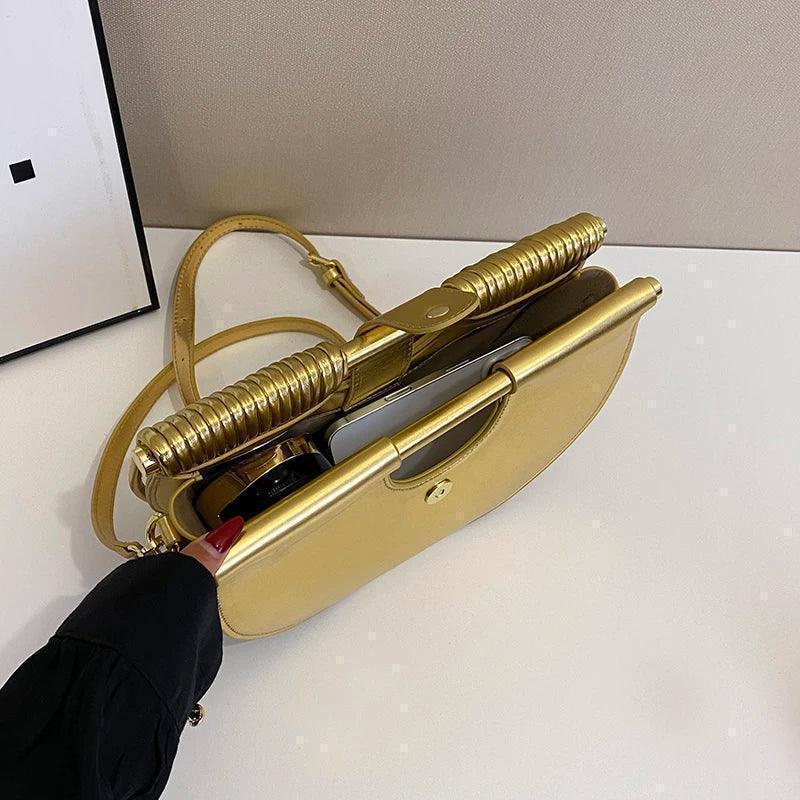 Handbags for women 2025 new gold luxury designer brand handwoven noodle bags rope knotted pulled half moon silver