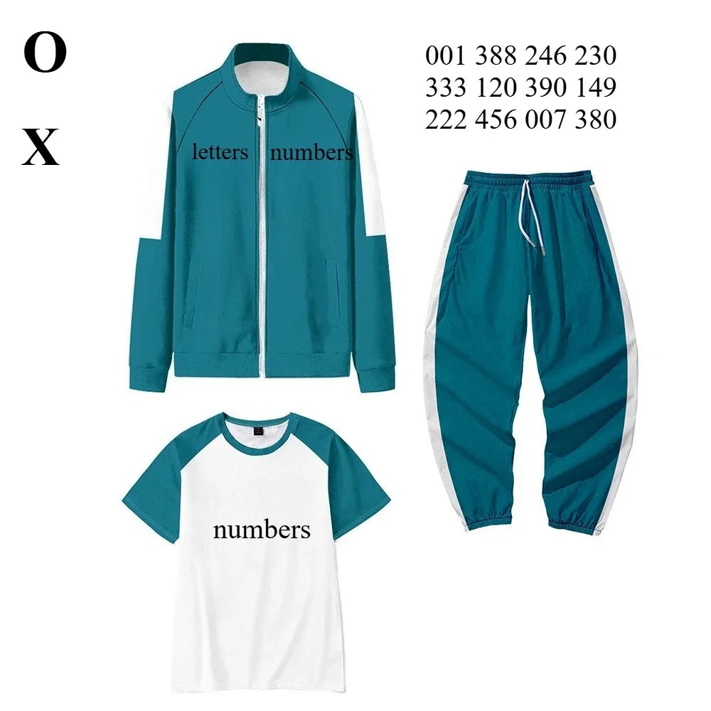 CosplayCalamari Game Cosplay Costume 456 230 001 Thanos Tracksuit Jacket T-shirt Pants Suit Teenager Sweatshirt Numbers Suit Wom